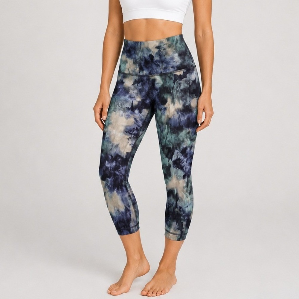 Lululemon Align High Rise Legging 8 Blue Green Watercolor Meteor Wash Activewear